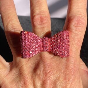 Cute vintage statement ring,large pink bow,pink rhinestones, adjustable
